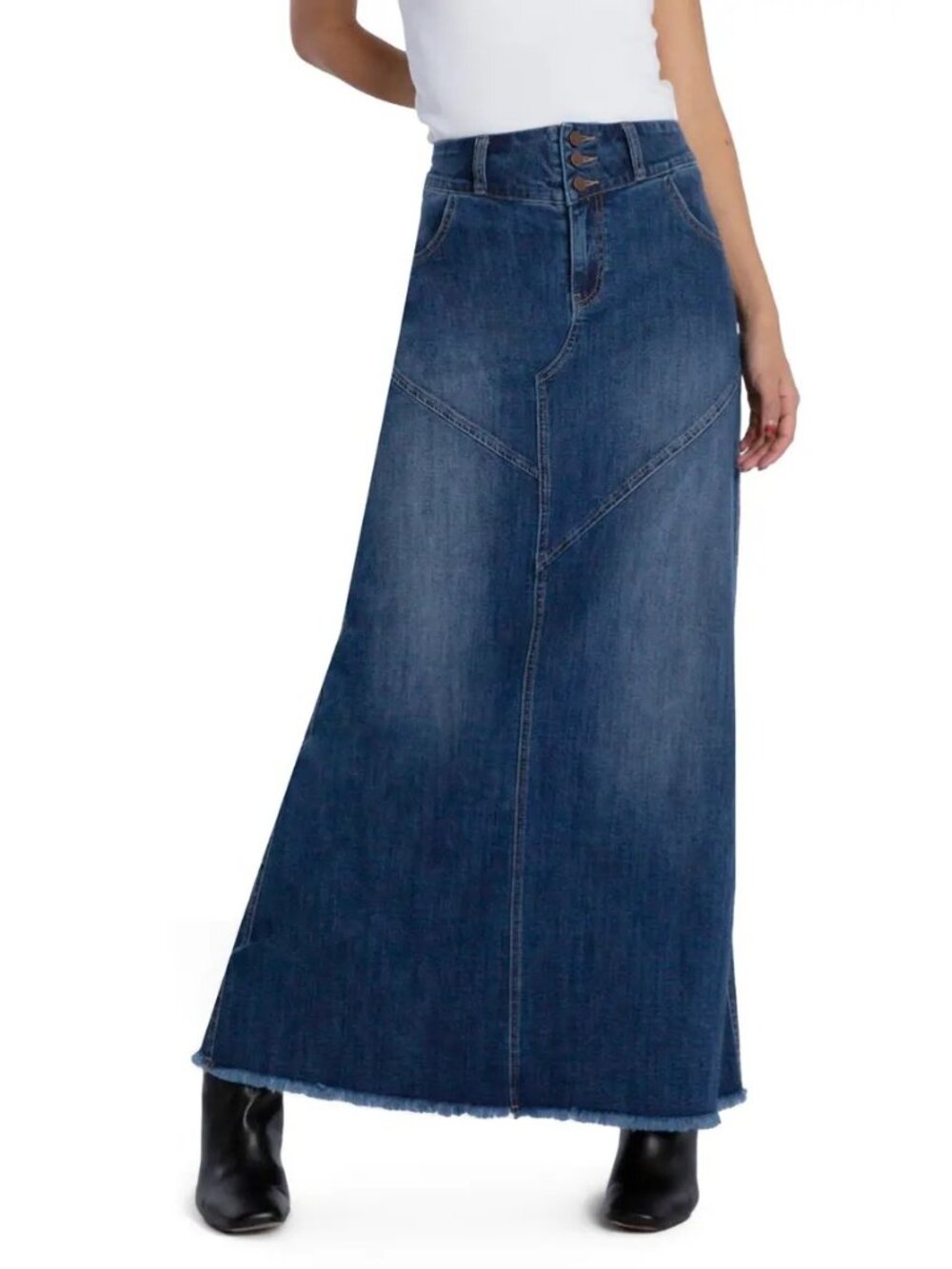 Washed Lab Pieced Denim Jean Maxi Skirt Frayed Hem Size 30 Retro Blue Nordstrom
